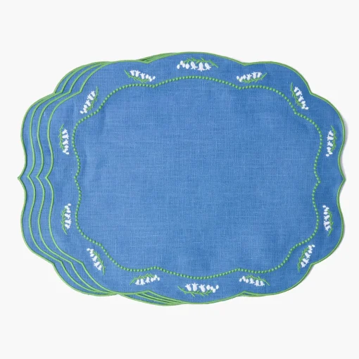 Summer Table Linen | Placemats<Mrs. Alice Lily of the Valley Blue Linen Placemats (Set of 4)