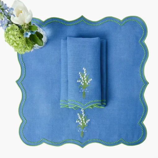 Summer Table Linen | Table Linen Sets<Mrs. Alice Lily of the Valley Blue Linen Placemats & Napkins (Set of 4)