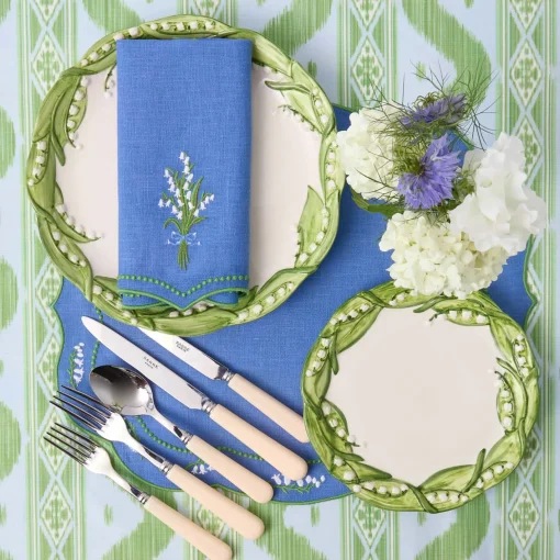 Summer Table Linen | Placemats<Mrs. Alice Lily of the Valley Blue Linen Placemats (Set of 4)