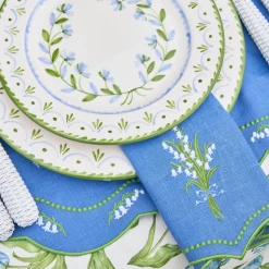 Summer Table Linen | Napkins<Mrs. Alice Lily of the Valley Blue Linen Napkins (Set of 4)