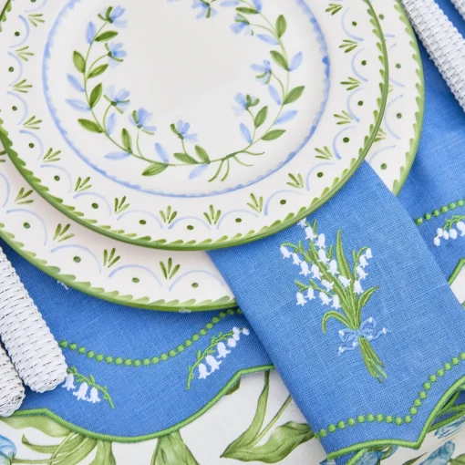 Summer Table Linen | Napkins<Mrs. Alice Lily of the Valley Blue Linen Napkins (Set of 4)