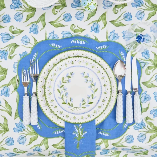 Summer Table Linen | Placemats<Mrs. Alice Lily of the Valley Blue Linen Placemats (Set of 4)