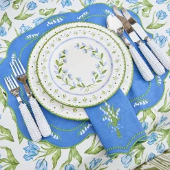 Summer Table Linen | Placemats<Mrs. Alice Lily of the Valley Blue Linen Placemats (Set of 4)