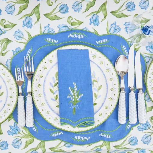 Summer Table Linen | Table Linen Sets<Mrs. Alice Lily of the Valley Blue Linen Placemats & Napkins (Set of 4)