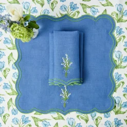 Summer Table Linen | Napkins<Mrs. Alice Lily of the Valley Blue Linen Napkins (Set of 4)