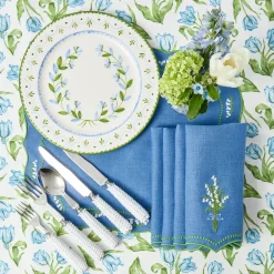 Summer Table Linen | Napkins<Mrs. Alice Lily of the Valley Blue Linen Napkins (Set of 4)