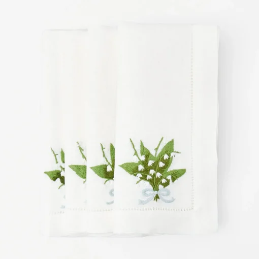 Napkins<Mrs. Alice Lily of the Valley White Linen Napkins (Set of 4)