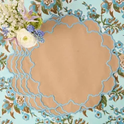 Summer Table Linen | Placemats<Mrs. Alice Lily Sand & Blue Placemats (Set of 4)