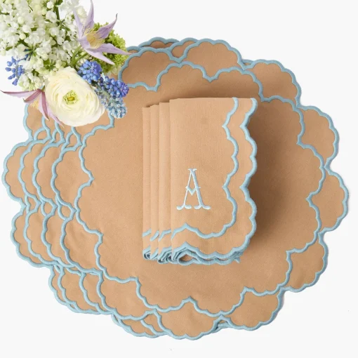 Summer Table Linen | Placemats<Mrs. Alice Lily Sand & Blue Placemats (Set of 4)