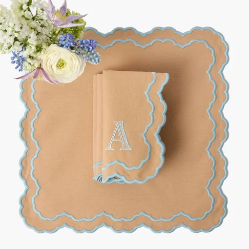 Summer Table Linen | Table Linen Sets<Mrs. Alice Lily Sand & Blue Placemats & Napkins (Set of 4)