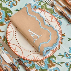 Summer Table Linen | Table Linen Sets<Mrs. Alice Lily Sand & Blue Placemats & Napkins (Set of 4)