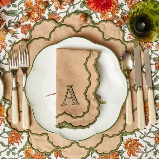 Placemats<Mrs. Alice Lily Sand & Green Placemats (Set of 4)