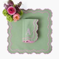 Summer Table Linen | Napkins<Mrs. Alice Lily Soft Green & Pink Napkins (Set of 4)