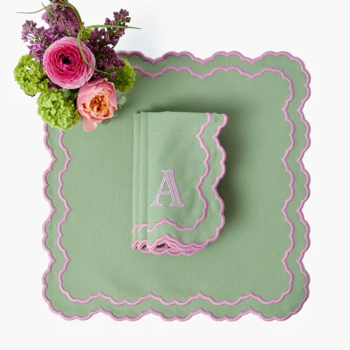 Summer Table Linen | Napkins<Mrs. Alice Lily Soft Green & Pink Napkins (Set of 4)