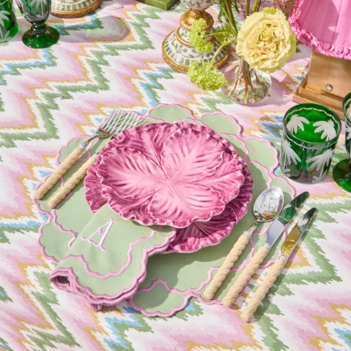 Summer Table Linen | Napkins<Mrs. Alice Lily Soft Green & Pink Napkins (Set of 4)