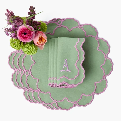 Summer Table Linen | Table Linen Sets<Mrs. Alice Lily Soft Green & Pink Placemats & Napkins (Set of 4)