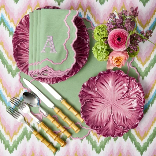 Summer Table Linen | Napkins<Mrs. Alice Lily Soft Green & Pink Napkins (Set of 4)