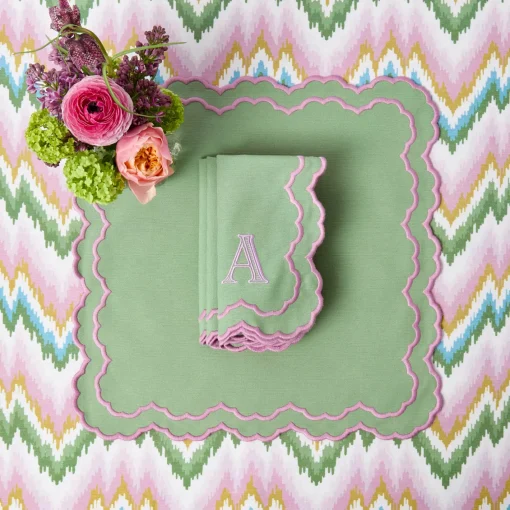 Summer Table Linen | Napkins<Mrs. Alice Lily Soft Green & Pink Napkins (Set of 4)