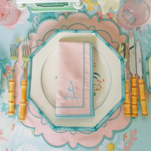 Summer Table Linen | Table Linen Sets<Mrs. Alice Mariana Pink & Duck Egg Placemats & Napkins (Set of 4)