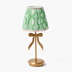 Rechargeable Table Lamps<Mrs. Alice Marilyn Bow Rechargeable Lamp with Green & Pink Ikat Shade (18cm)