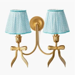 Rechargeable Table Lamps | Wall Lighting<Mrs. Alice Marilyn Bow Rechargeable Double Wall Light with Soft Blue Lotus Shades (18cm)