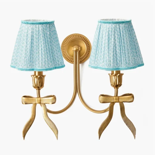 Rechargeable Table Lamps | Wall Lighting<Mrs. Alice Marilyn Bow Rechargeable Double Wall Light with Soft Blue Lotus Shades (18cm)