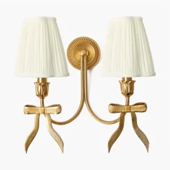 Rechargeable Table Lamps | Wall Lighting<Mrs. Alice Marilyn Bow Rechargeable Double Wall Light with Cream Shades (14cm)