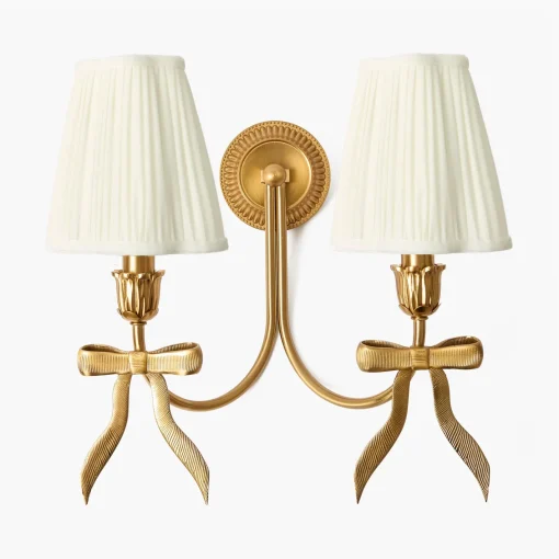 Rechargeable Table Lamps | Wall Lighting<Mrs. Alice Marilyn Bow Rechargeable Double Wall Light with Cream Shades (14cm)