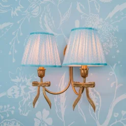 Rechargeable Table Lamps | Wall Lighting<Mrs. Alice Marilyn Bow Rechargeable Double Wall Light with Soft Blue Lotus Shades (18cm)