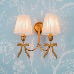 Rechargeable Table Lamps | Wall Lighting<Mrs. Alice Marilyn Bow Rechargeable Double Wall Light with Cream Shades (14cm)