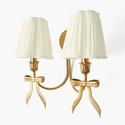 Rechargeable Table Lamps | Wall Lighting<Mrs. Alice Marilyn Bow Rechargeable Double Wall Light with Cream Shades (14cm)