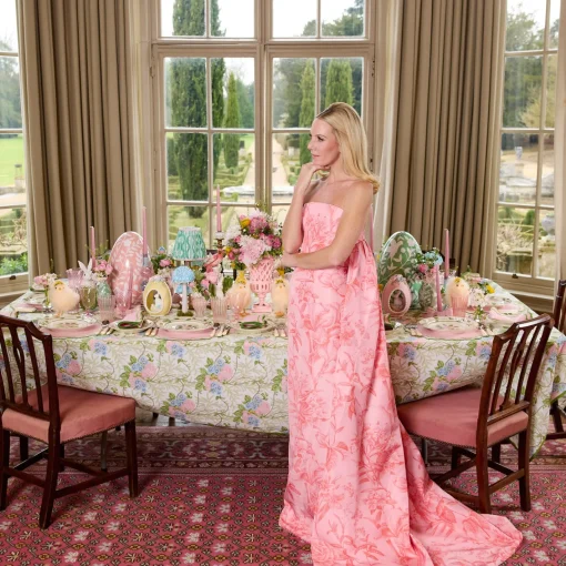 Rechargeable Table Lamps<Mrs. Alice Marilyn Bow Rechargeable Lamp with Green & Pink Ikat Shade (18cm)