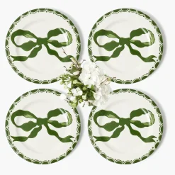 Starter Plates | Crockery Sets<Mrs. Alice Marilyn Forest Green Bow Starter Plates (Set of 4)