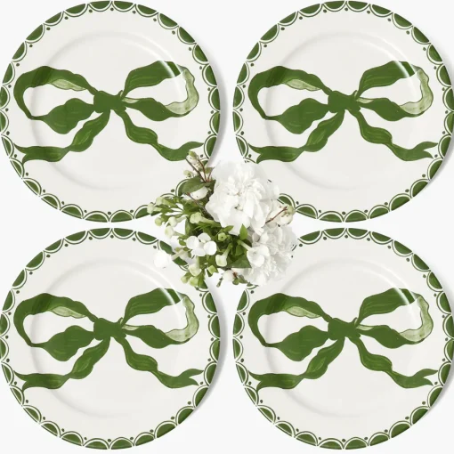 Dinner Plates | Crockery Sets<Mrs. Alice Marilyn Forest Green Bow Dinner Plates (Set of 4)