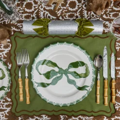 Dinner Plates | Crockery Sets<Mrs. Alice Marilyn Forest Green Bow Dinner Plates (Set of 4)
