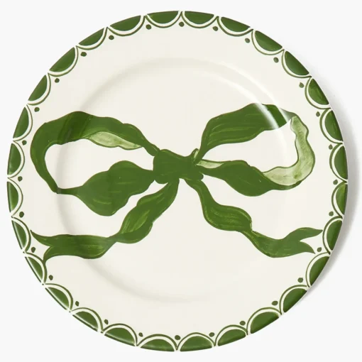 Dinner Plates | Crockery Sets<Mrs. Alice Marilyn Forest Green Bow Dinner Plates (Set of 4)