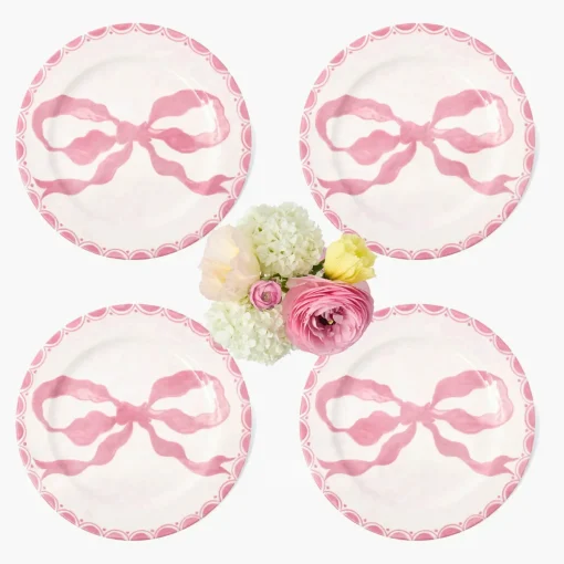 Summer Crockery | Starter Plates<Mrs. Alice Marilyn Pink Bow Starter Plates (Set of 4)
