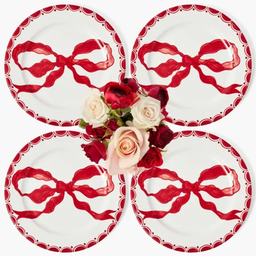 Dinner Plates | Crockery Sets<Mrs. Alice Marilyn Red Bow Dinner Plates (Set of 4)
