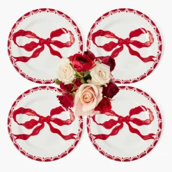 Starter Plates | Crockery Sets<Mrs. Alice Marilyn Red Bow Starter Plates (Set of 4)