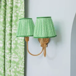 Rechargeable Table Lamps | Wall Lighting<Mrs. Alice Marina Rechargeable Double Wall Light with Green Lotus Shades (18cm)