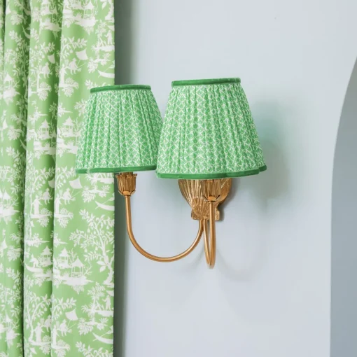 Rechargeable Table Lamps | Wall Lighting<Mrs. Alice Marina Rechargeable Double Wall Light with Green Lotus Shades (18cm)