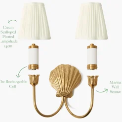 Rechargeable Table Lamps | Wall Lighting<Mrs. Alice Marina Rechargeable Double Wall Light with Cream Shades (14cm)