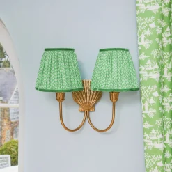 Rechargeable Table Lamps | Wall Lighting<Mrs. Alice Marina Rechargeable Double Wall Light with Green Lotus Shades (18cm)