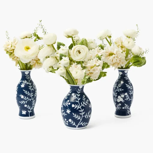 Vases | Vases & Planters<Mrs. Alice Midnight Blue Hand Painted Tole Bud Vases (Set of 3)