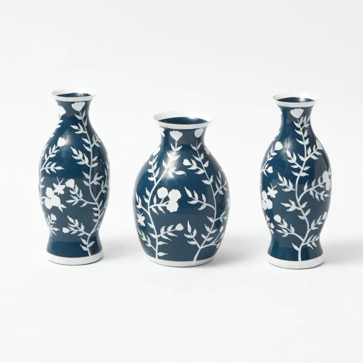 Vases | Vases & Planters<Mrs. Alice Midnight Blue Hand Painted Tole Bud Vases (Set of 3)