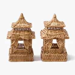 Spring Decorations | Pagodas & Lanterns<Mrs. Alice Mini Bow Rattan Pagoda Lanterns (Pair)