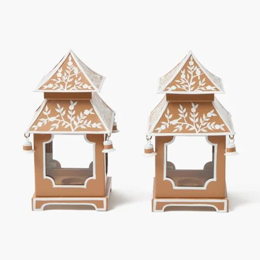 Summer Candleware | Year-round Decorations<Mrs. Alice Mini Caramel Chinoiserie Pagoda Lantern (Pair)