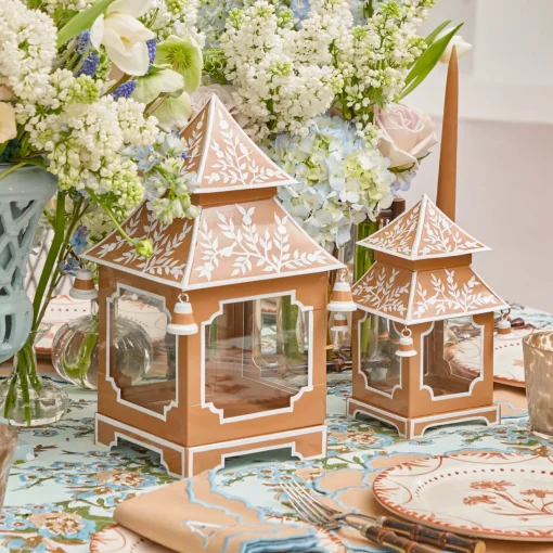 Summer Candleware | Year-round Decorations<Mrs. Alice Mini Caramel Chinoiserie Pagoda Lantern (Pair)