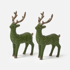 Christmas Decorations<Mrs. Alice Mini Forest Green Rattan Reindeer (Pair) - 20cm
