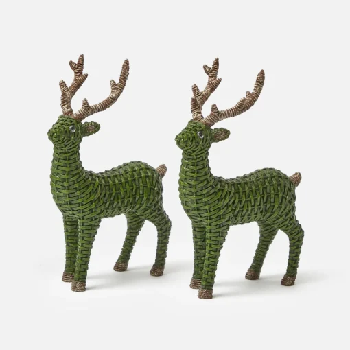 Christmas Decorations<Mrs. Alice Mini Forest Green Rattan Reindeer (Pair) - 20cm